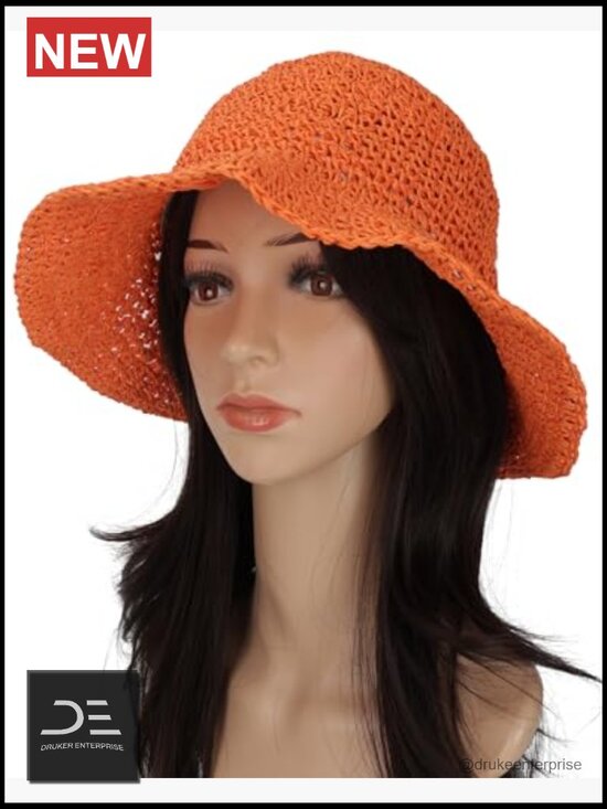 Crochet Straw Sun Hat Wide Brim Foldable Floppy Beach Hat Summer main image 6